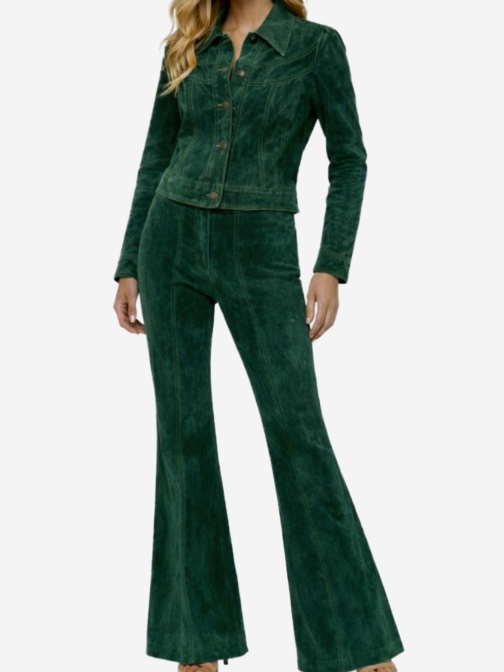 Vintage Green Suede Jacket & Pants Set